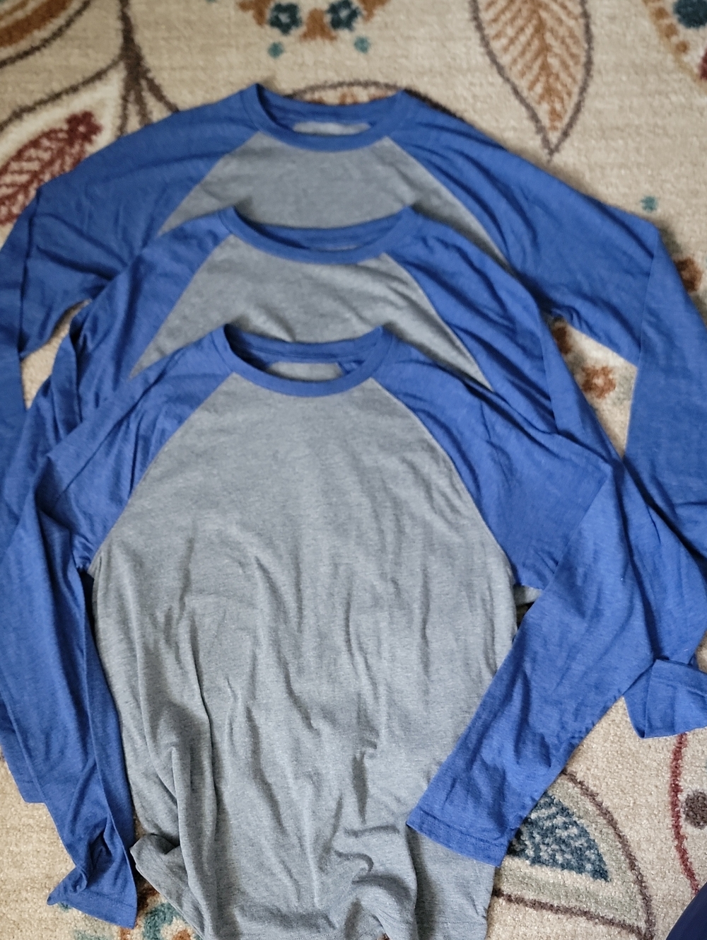 STEAL DEAL$$ Men's Two-Tone Raglan Tee — Gray Body with Blue Trim/ SET OF THREE